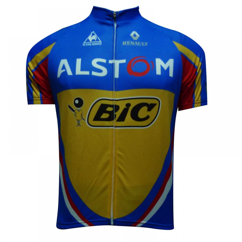 2012 Alstom Bic Short Sleeve Cycling Jersey Blue Yellow Edtion