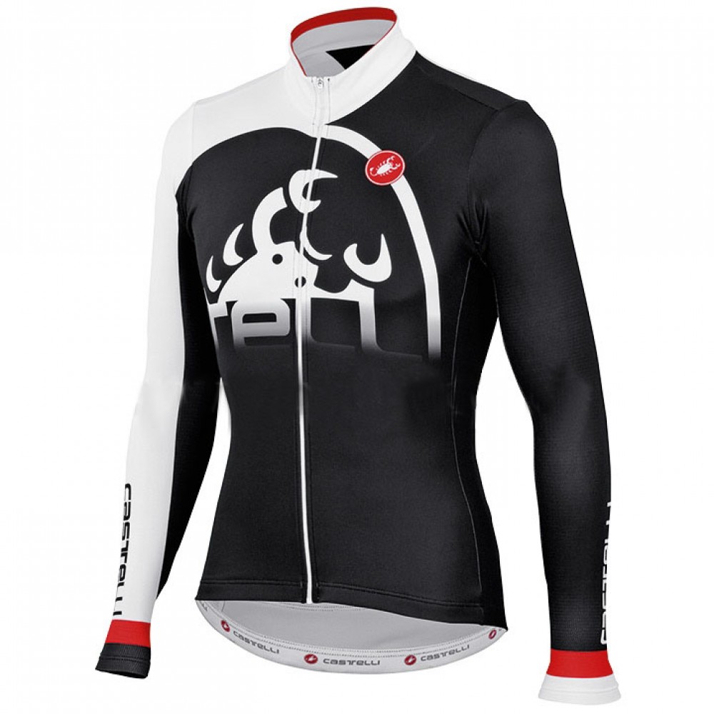  Pro Team CASTELLI Sublime Jersey black-white Long Sleeve Winter Thermal Jacket 