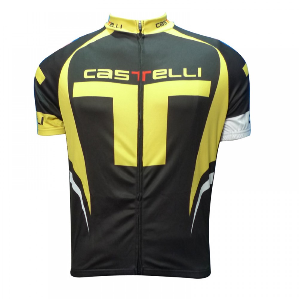 New CASTELLI BLACK-Yellow Cycling short sleeve jersey